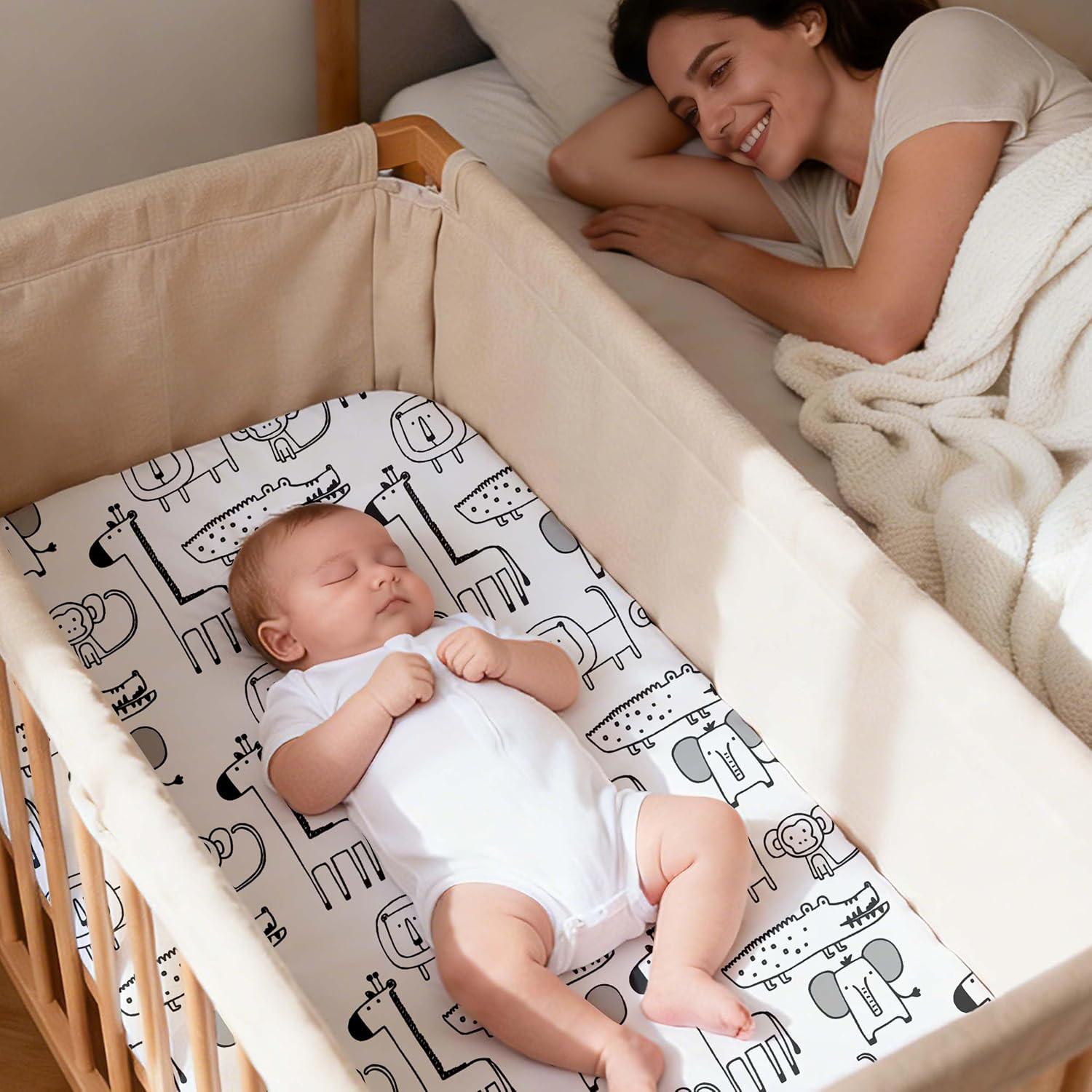 image:imageNap Mat Sheet 47x24 3 Pack Pink Floral Baby Crib Sheets Fitted Elastic Corners Preschool Day Care Rest Mat Cover Soft Breathable Compatible with Regalo My Cot Joovy Travel CotGrey Animals
