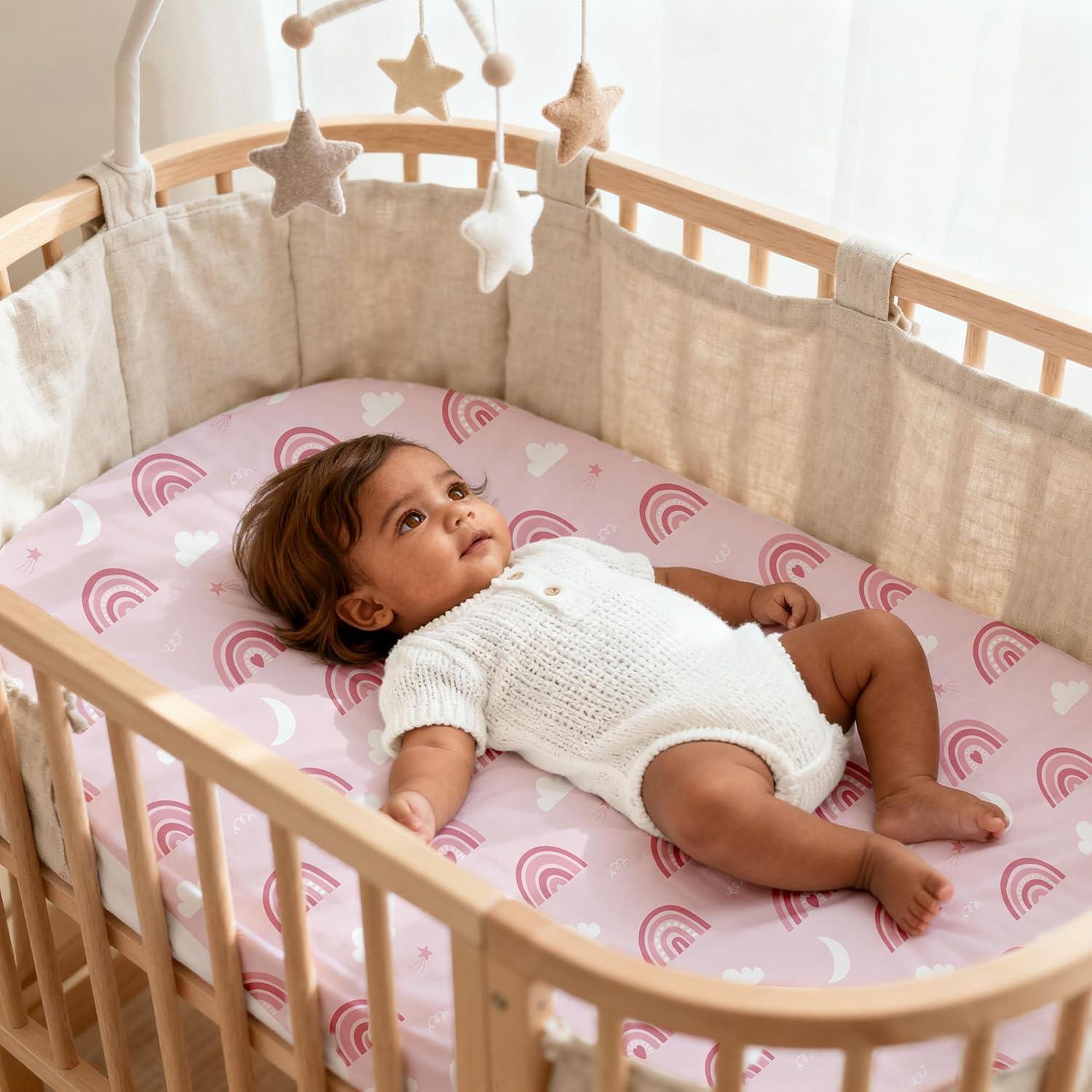 image:imageNap Mat Sheet 47x24 3 Pack Pink Floral Baby Crib Sheets Fitted Elastic Corners Preschool Day Care Rest Mat Cover Soft Breathable Compatible with Regalo My Cot Joovy Travel CotPink Rainbow Heart