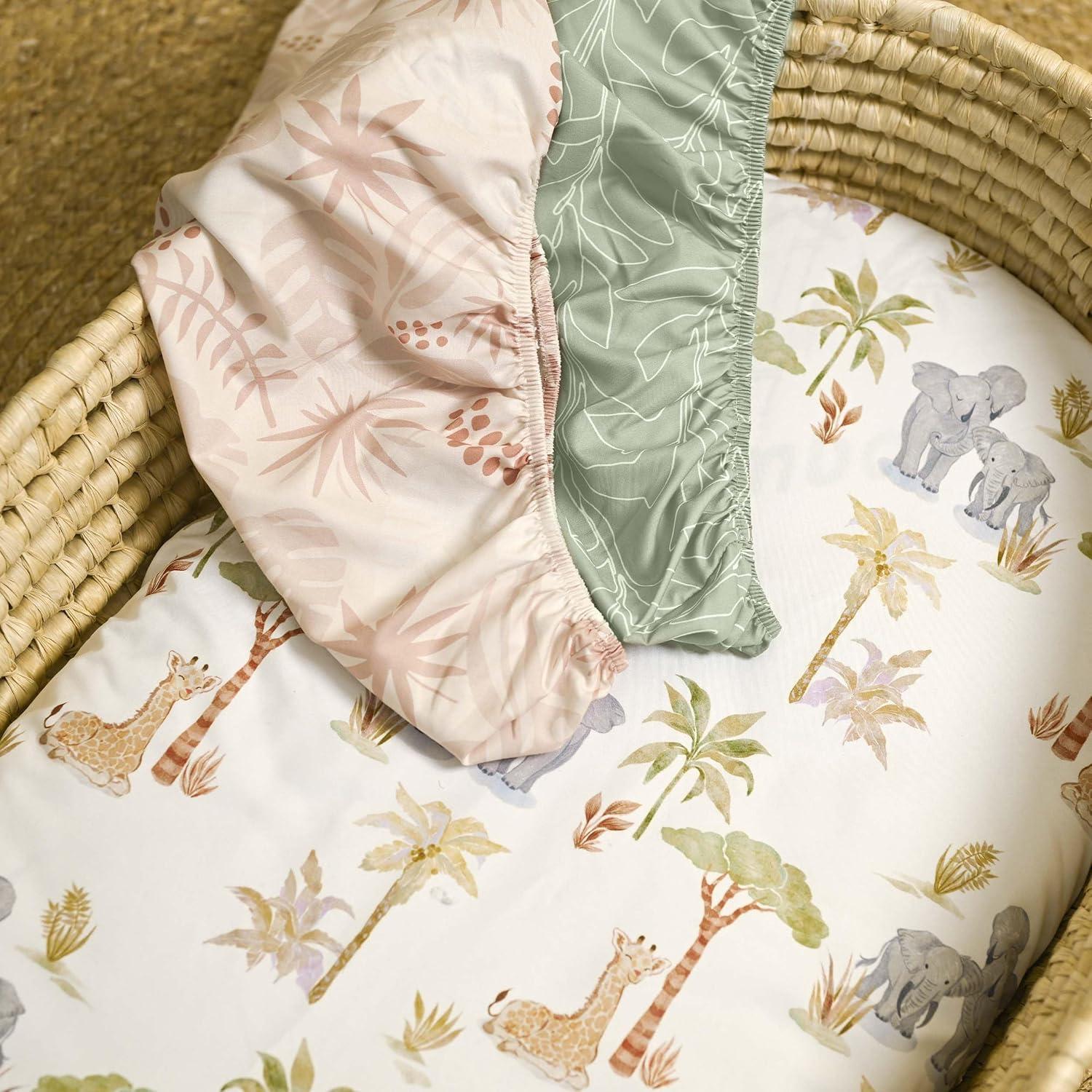 image:imageNap Mat Sheet 47x24 3 Pack Pink Floral Baby Crib Sheets Fitted Elastic Corners Preschool Day Care Rest Mat Cover Soft Breathable Compatible with Regalo My Cot Joovy Travel CotLight Brown Elephant