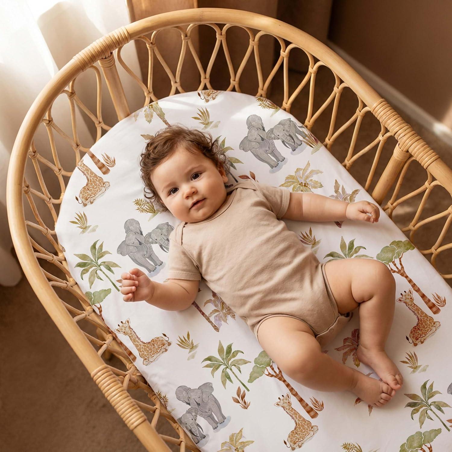 image:imageNap Mat Sheet 47x24 3 Pack Pink Floral Baby Crib Sheets Fitted Elastic Corners Preschool Day Care Rest Mat Cover Soft Breathable Compatible with Regalo My Cot Joovy Travel CotLight Brown Elephant