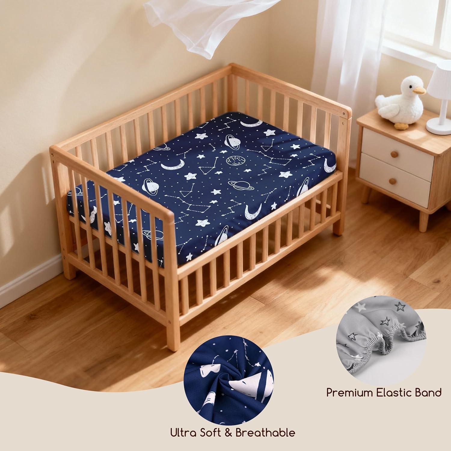 image:imageNap Mat Sheet 47x24 3 Pack Pink Floral Baby Crib Sheets Fitted Elastic Corners Preschool Day Care Rest Mat Cover Soft Breathable Compatible with Regalo My Cot Joovy Travel CotNavy Blue Planet