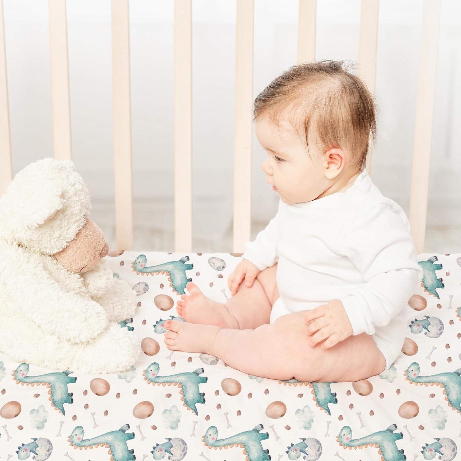 image:imageNap Mat Sheet 47x24 3 Pack Pink Floral Baby Crib Sheets Fitted Elastic Corners Preschool Day Care Rest Mat Cover Soft Breathable Compatible with Regalo My Cot Joovy Travel CotWhite Dino