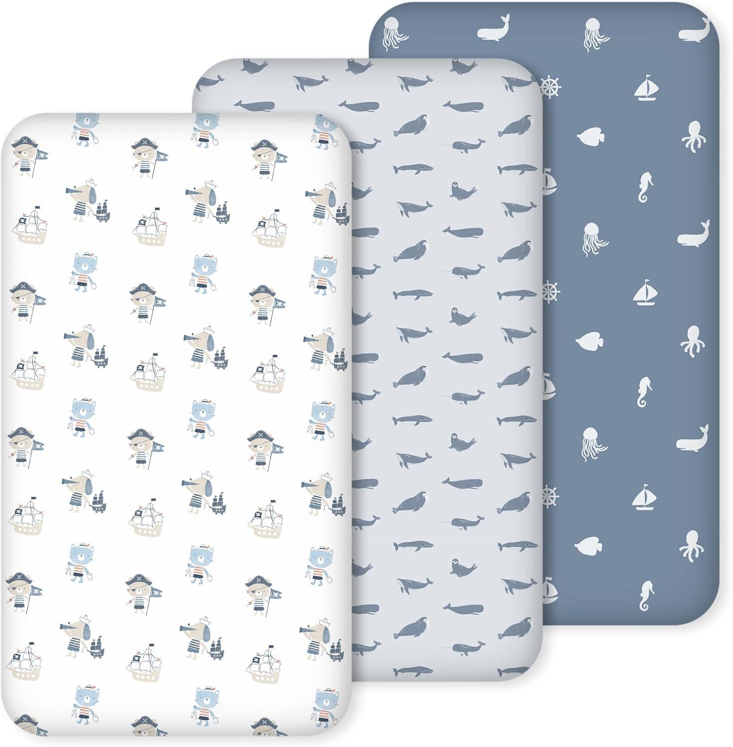 image:imageNap Mat Sheet 47x24 3 Pack Pink Floral Baby Crib Sheets Fitted Elastic Corners Preschool Day Care Rest Mat Cover Soft Breathable Compatible with Regalo My Cot Joovy Travel CotBlue Ocean