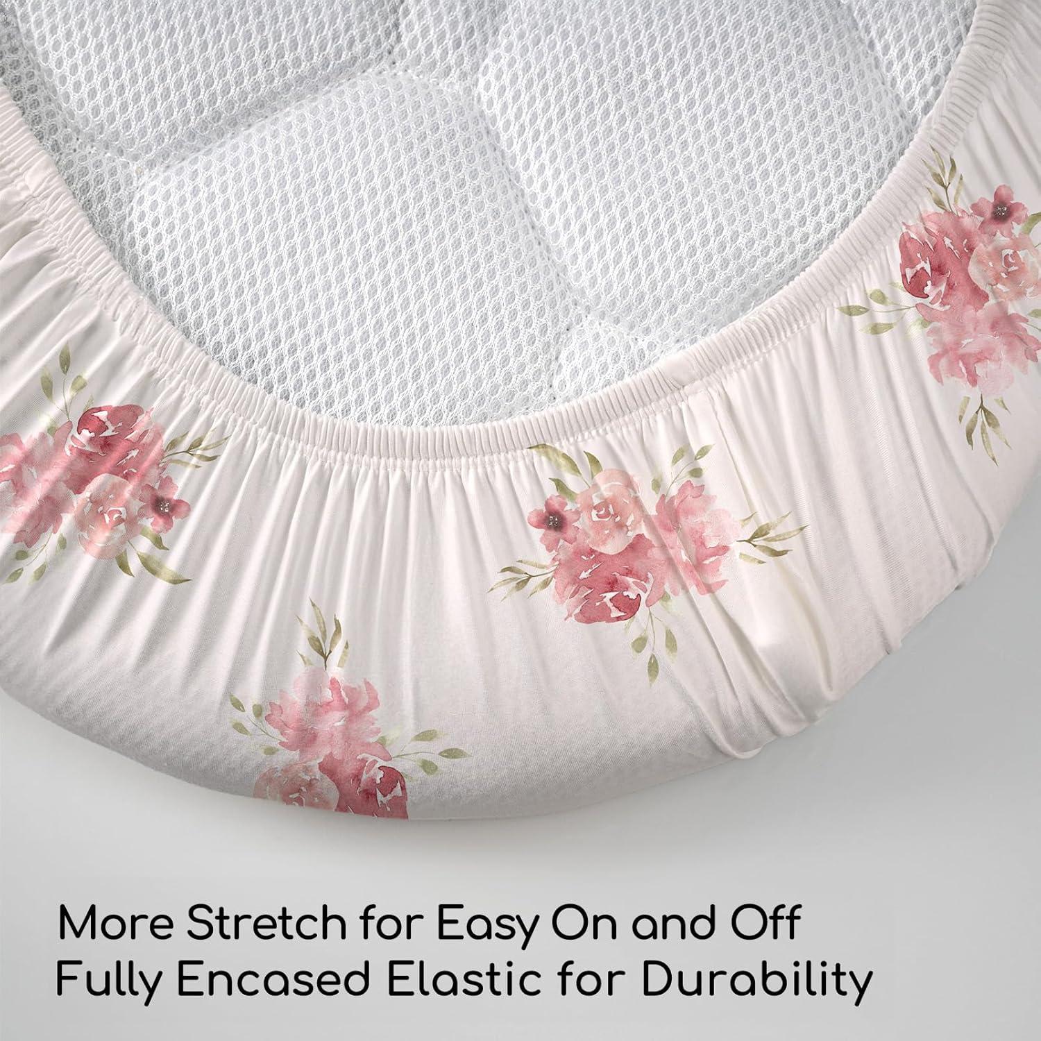 image:imageNap Mat Sheet 47x24 3 Pack Pink Floral Baby Crib Sheets Fitted Elastic Corners Preschool Day Care Rest Mat Cover Soft Breathable Compatible with Regalo My Cot Joovy Travel CotA Pink Floral