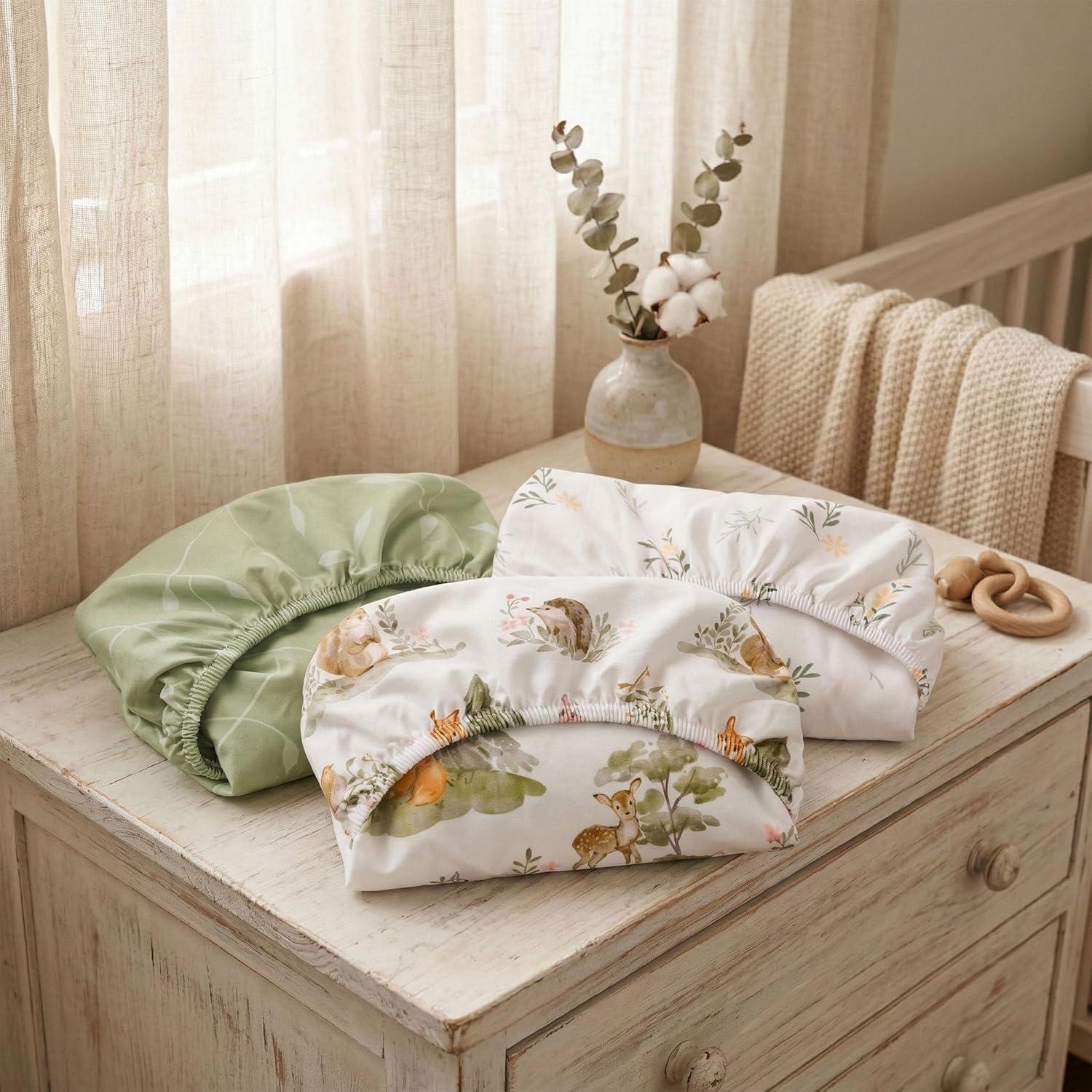 image:imageNap Mat Sheet 47x24 3 Pack Pink Floral Baby Crib Sheets Fitted Elastic Corners Preschool Day Care Rest Mat Cover Soft Breathable Compatible with Regalo My Cot Joovy Travel CotGreen Animals