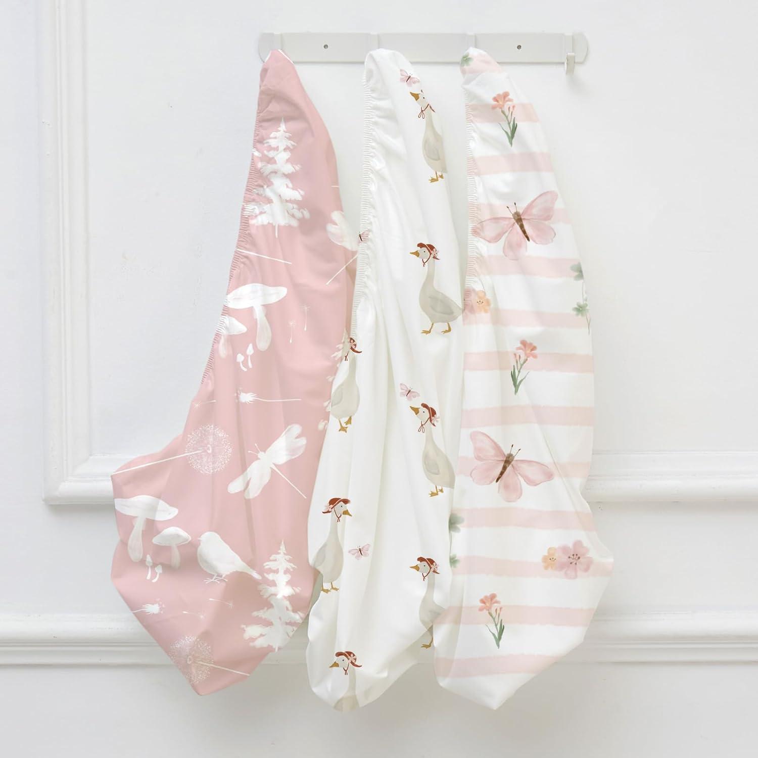 image:imageNap Mat Sheet 47x24 3 Pack Pink Floral Baby Crib Sheets Fitted Elastic Corners Preschool Day Care Rest Mat Cover Soft Breathable Compatible with Regalo My Cot Joovy Travel CotPink Animal