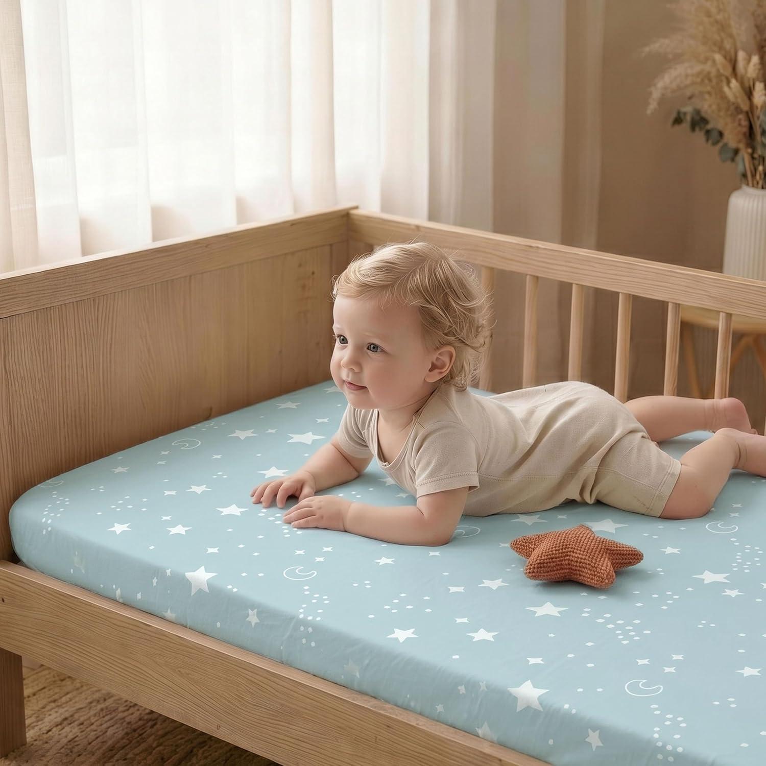 image:imageNap Mat Sheet 47x24 3 Pack Pink Floral Baby Crib Sheets Fitted Elastic Corners Preschool Day Care Rest Mat Cover Soft Breathable Compatible with Regalo My Cot Joovy Travel CotBlue Dinosaur