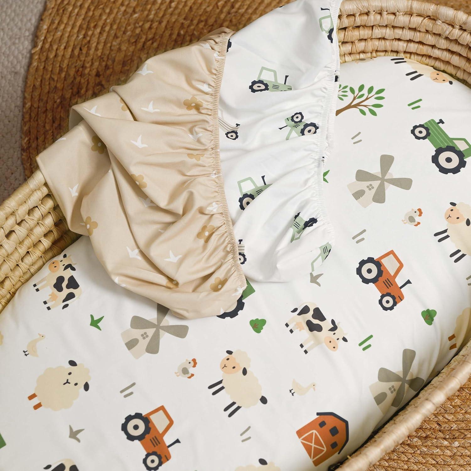 image:imageNap Mat Sheet 47x24 3 Pack Pink Floral Baby Crib Sheets Fitted Elastic Corners Preschool Day Care Rest Mat Cover Soft Breathable Compatible with Regalo My Cot Joovy Travel CotFarm Animals