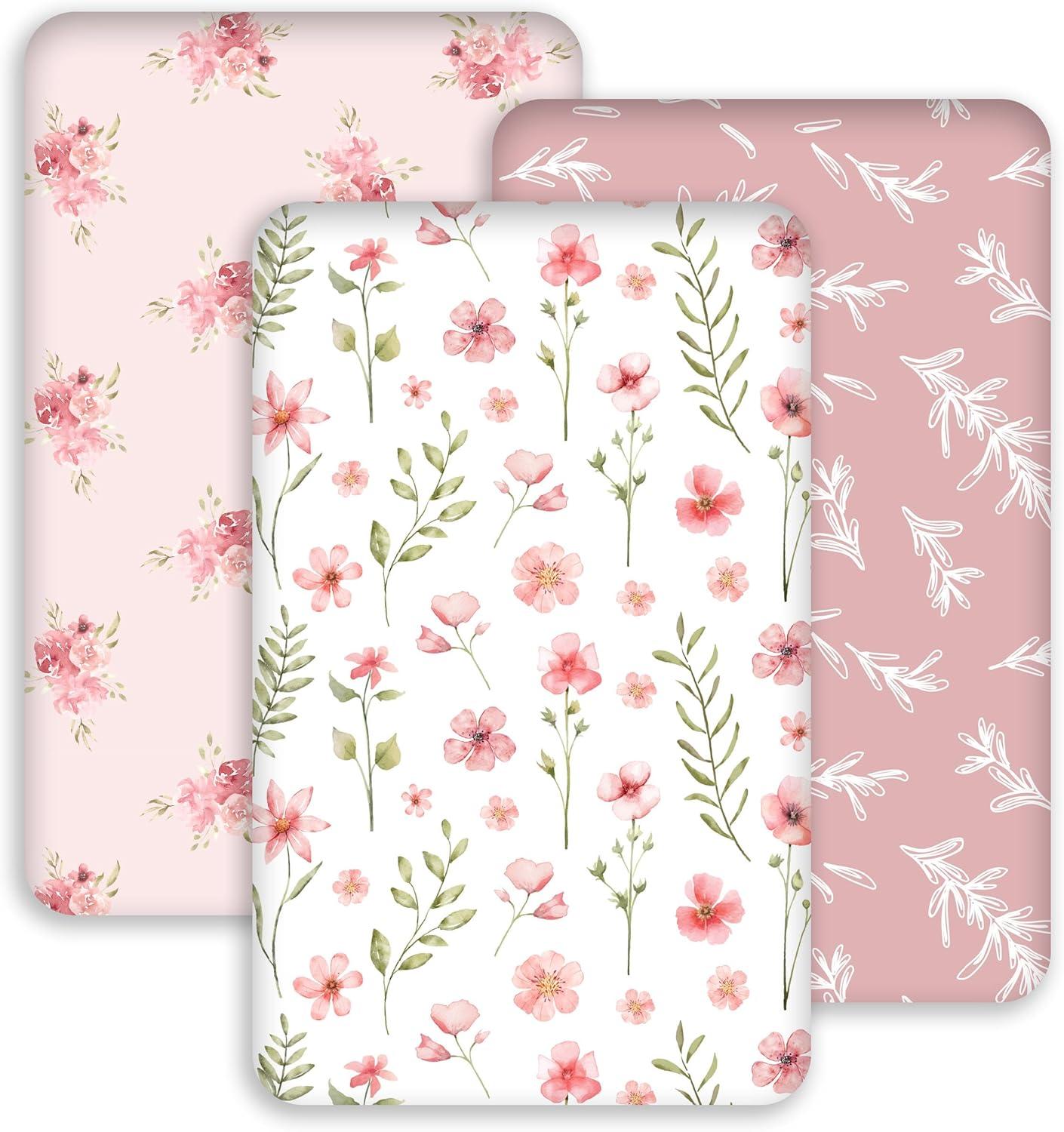 image:imageNap Mat Sheet 47x24 3 Pack Pink Floral Baby Crib Sheets Fitted Elastic Corners Preschool Day Care Rest Mat Cover Soft Breathable Compatible with Regalo My Cot Joovy Travel CotA Pink Floral