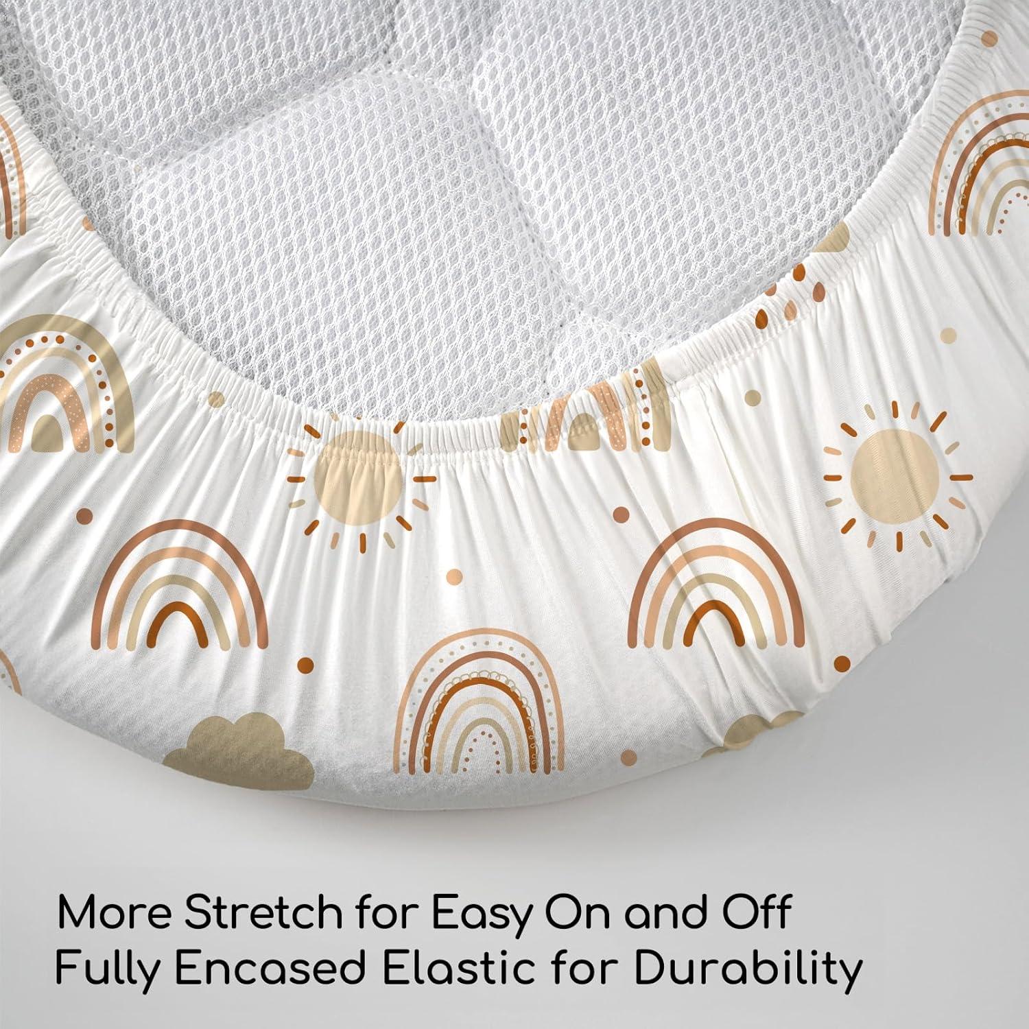 image:imageNap Mat Sheet 47x24 3 Pack Pink Floral Baby Crib Sheets Fitted Elastic Corners Preschool Day Care Rest Mat Cover Soft Breathable Compatible with Regalo My Cot Joovy Travel CotBrown Rainbow