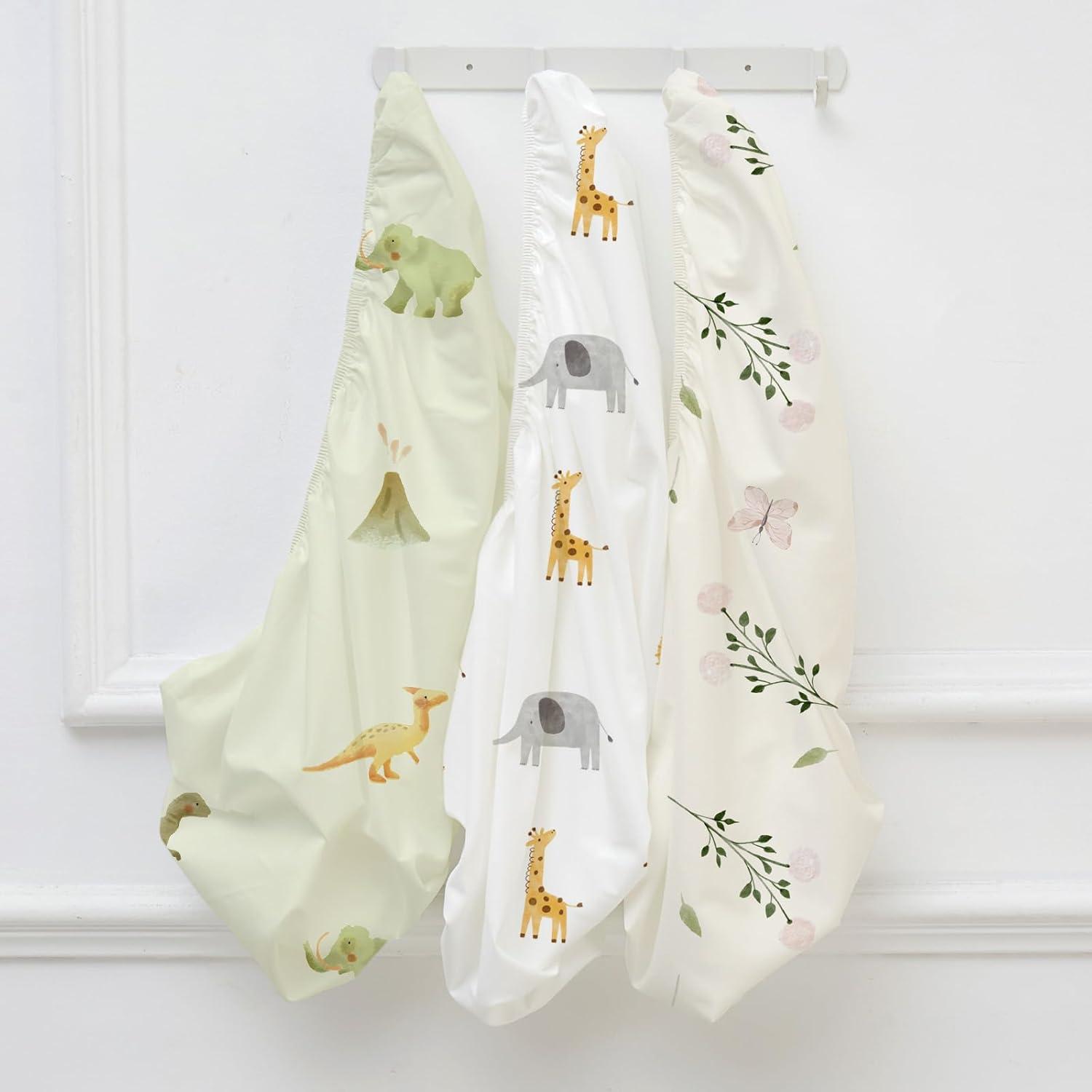 image:imageNap Mat Sheet 47x24 3 Pack Pink Floral Baby Crib Sheets Fitted Elastic Corners Preschool Day Care Rest Mat Cover Soft Breathable Compatible with Regalo My Cot Joovy Travel CotYellow Dinosaur