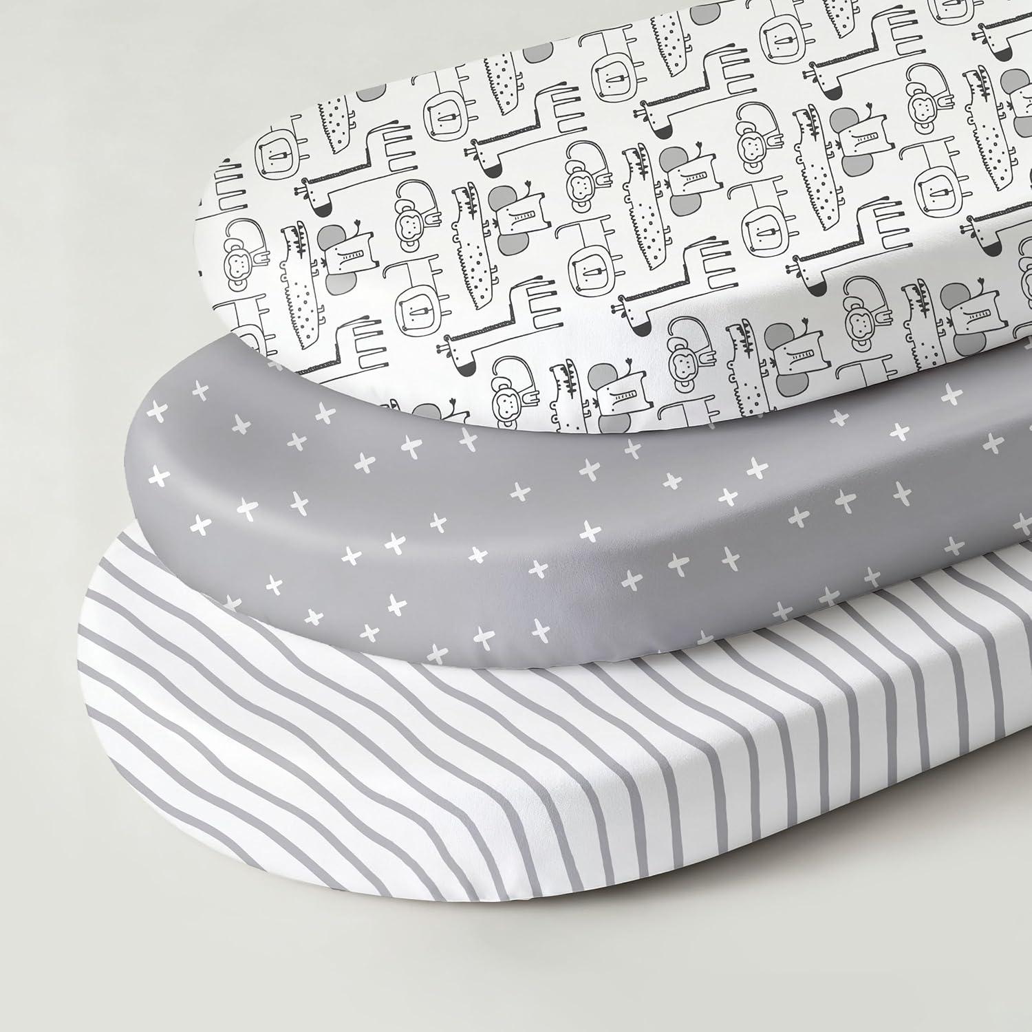 image:imageNap Mat Sheet 47x24 3 Pack Pink Floral Baby Crib Sheets Fitted Elastic Corners Preschool Day Care Rest Mat Cover Soft Breathable Compatible with Regalo My Cot Joovy Travel CotGrey Animals