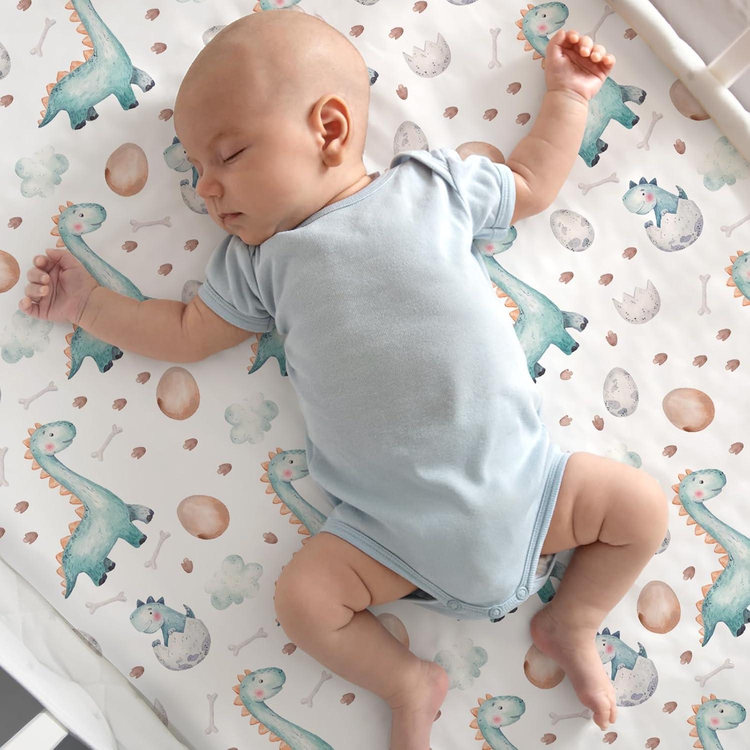 image:imageNap Mat Sheet 47x24 3 Pack Pink Floral Baby Crib Sheets Fitted Elastic Corners Preschool Day Care Rest Mat Cover Soft Breathable Compatible with Regalo My Cot Joovy Travel CotWhite Dino