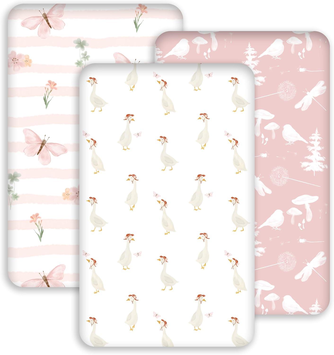 image:imageNap Mat Sheet 47x24 3 Pack Pink Floral Baby Crib Sheets Fitted Elastic Corners Preschool Day Care Rest Mat Cover Soft Breathable Compatible with Regalo My Cot Joovy Travel CotPink Animal