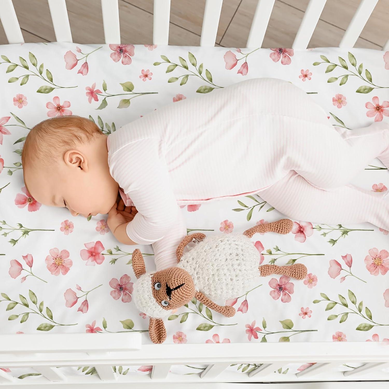 image:imageNap Mat Sheet 47x24 3 Pack Pink Floral Baby Crib Sheets Fitted Elastic Corners Preschool Day Care Rest Mat Cover Soft Breathable Compatible with Regalo My Cot Joovy Travel CotA Pink Floral