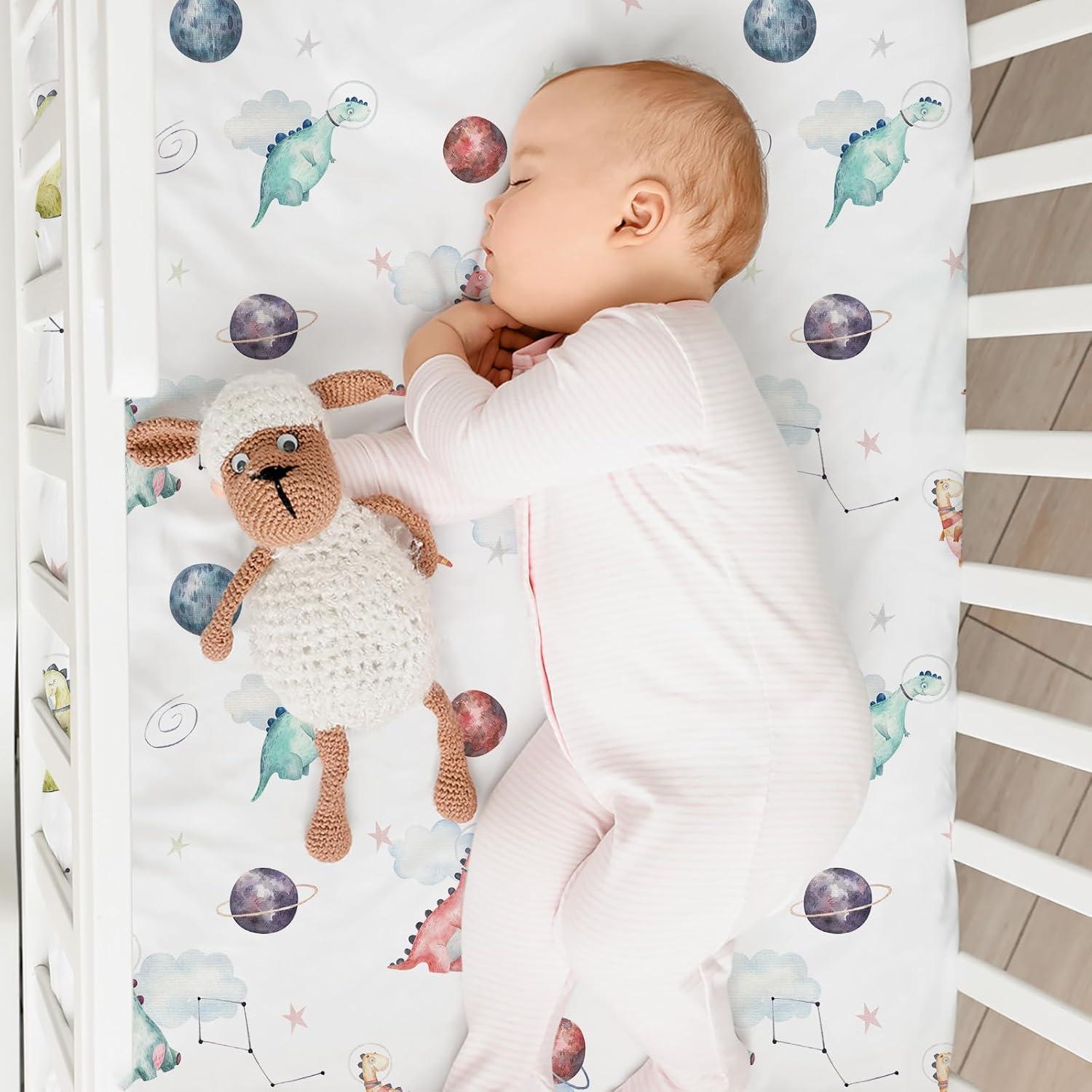image:imageNap Mat Sheet 47x24 3 Pack Pink Floral Baby Crib Sheets Fitted Elastic Corners Preschool Day Care Rest Mat Cover Soft Breathable Compatible with Regalo My Cot Joovy Travel CotWhite Dino