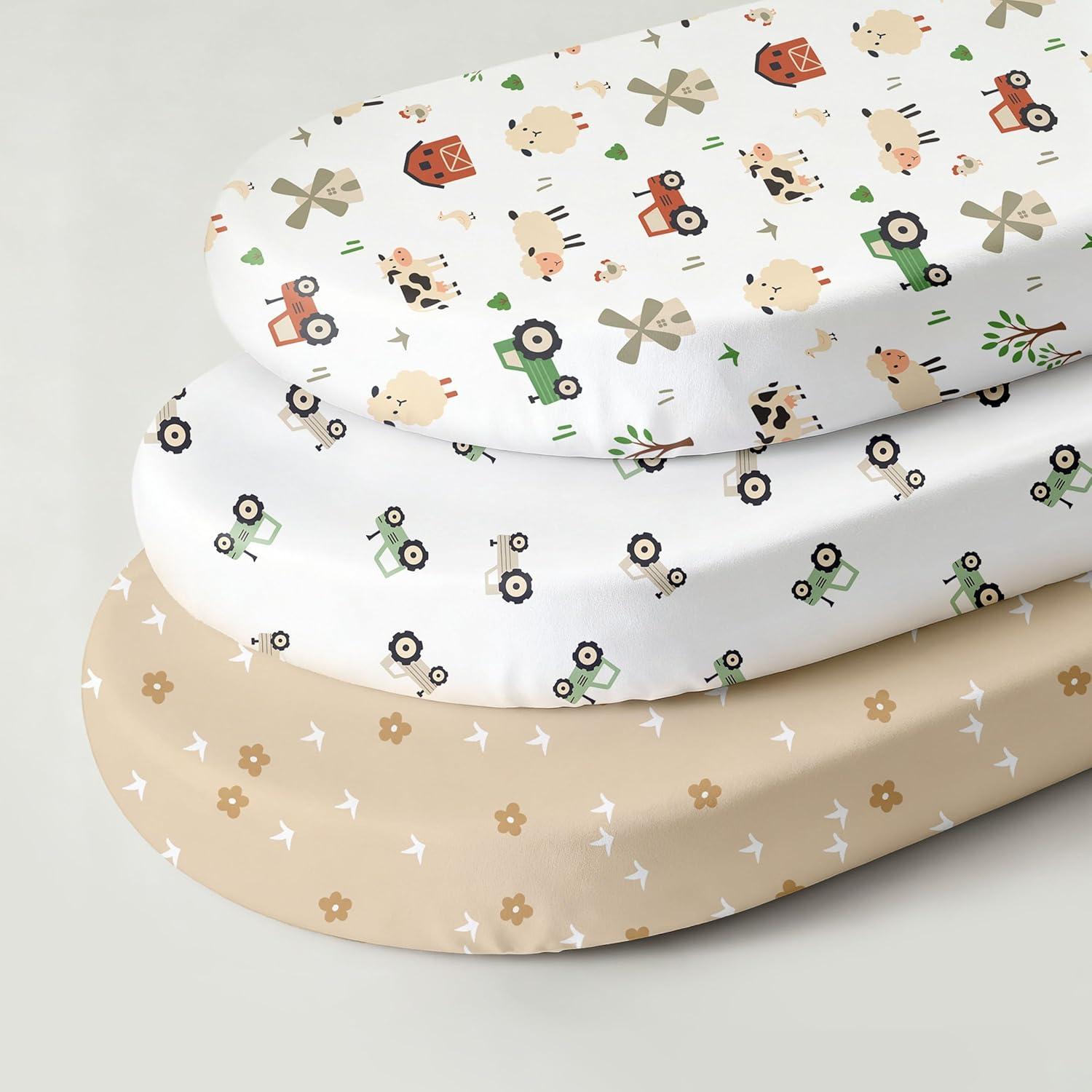 image:imageNap Mat Sheet 47x24 3 Pack Pink Floral Baby Crib Sheets Fitted Elastic Corners Preschool Day Care Rest Mat Cover Soft Breathable Compatible with Regalo My Cot Joovy Travel CotFarm Animals