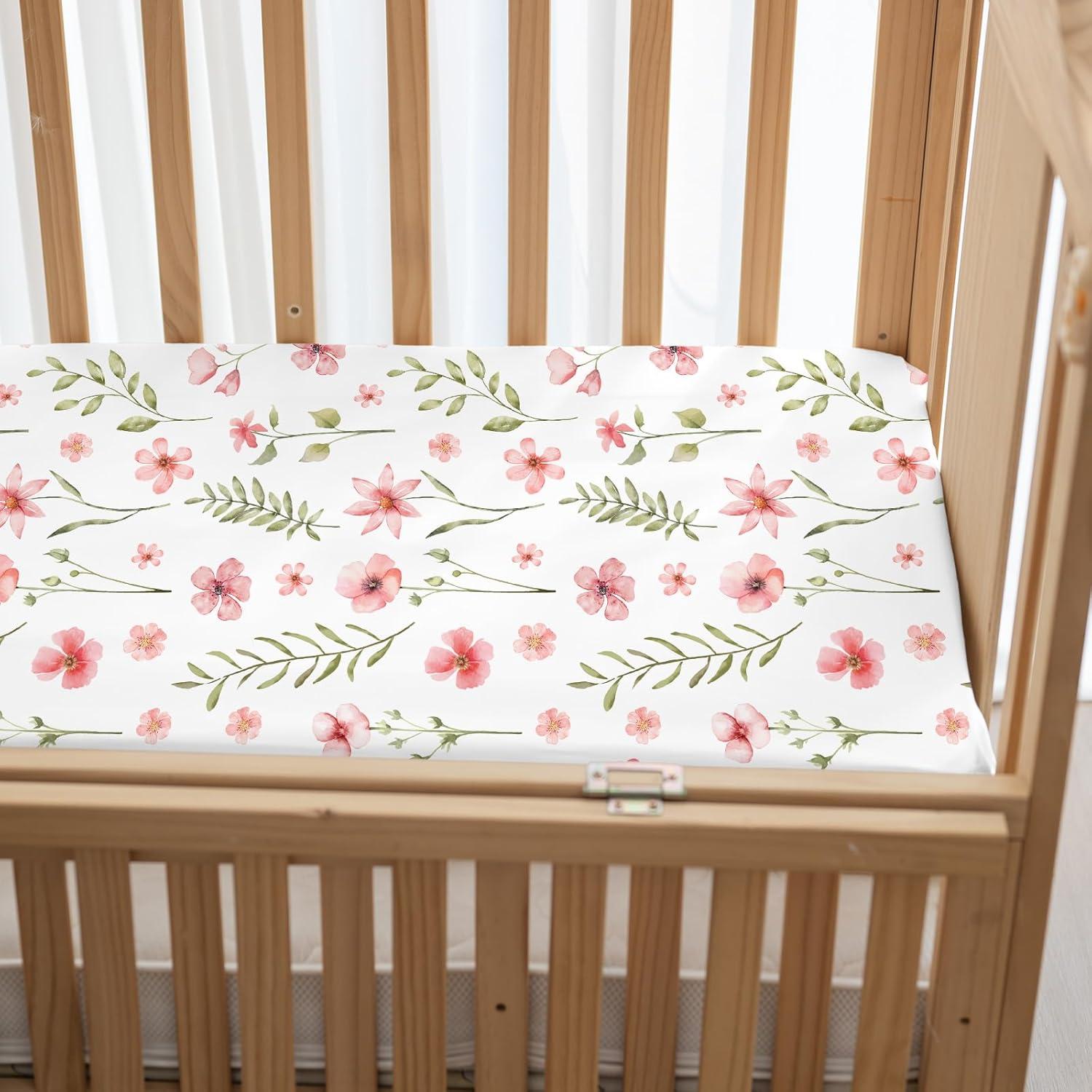 image:imageNap Mat Sheet 47x24 3 Pack Pink Floral Baby Crib Sheets Fitted Elastic Corners Preschool Day Care Rest Mat Cover Soft Breathable Compatible with Regalo My Cot Joovy Travel CotA Pink Floral