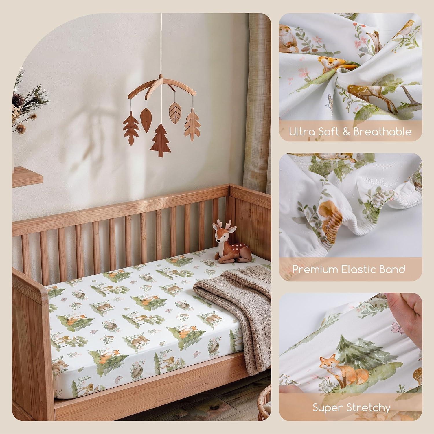 image:imageNap Mat Sheet 47x24 3 Pack Pink Floral Baby Crib Sheets Fitted Elastic Corners Preschool Day Care Rest Mat Cover Soft Breathable Compatible with Regalo My Cot Joovy Travel CotGreen Animals