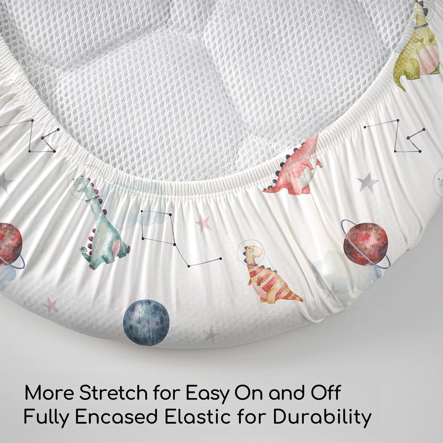 image:imageNap Mat Sheet 47x24 3 Pack Pink Floral Baby Crib Sheets Fitted Elastic Corners Preschool Day Care Rest Mat Cover Soft Breathable Compatible with Regalo My Cot Joovy Travel CotWhite Dino