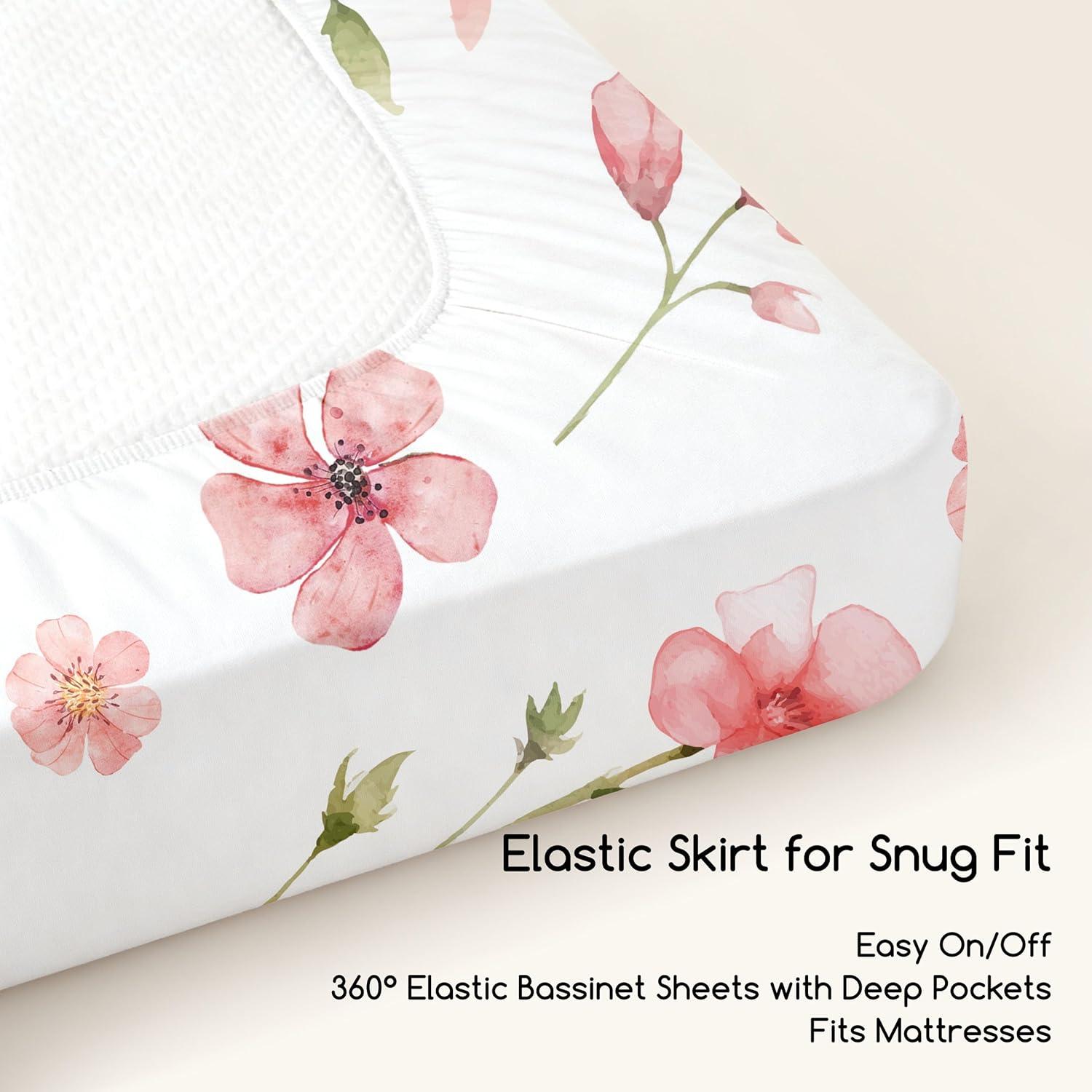 image:imageNap Mat Sheet 47x24 3 Pack Pink Floral Baby Crib Sheets Fitted Elastic Corners Preschool Day Care Rest Mat Cover Soft Breathable Compatible with Regalo My Cot Joovy Travel CotA Pink Floral