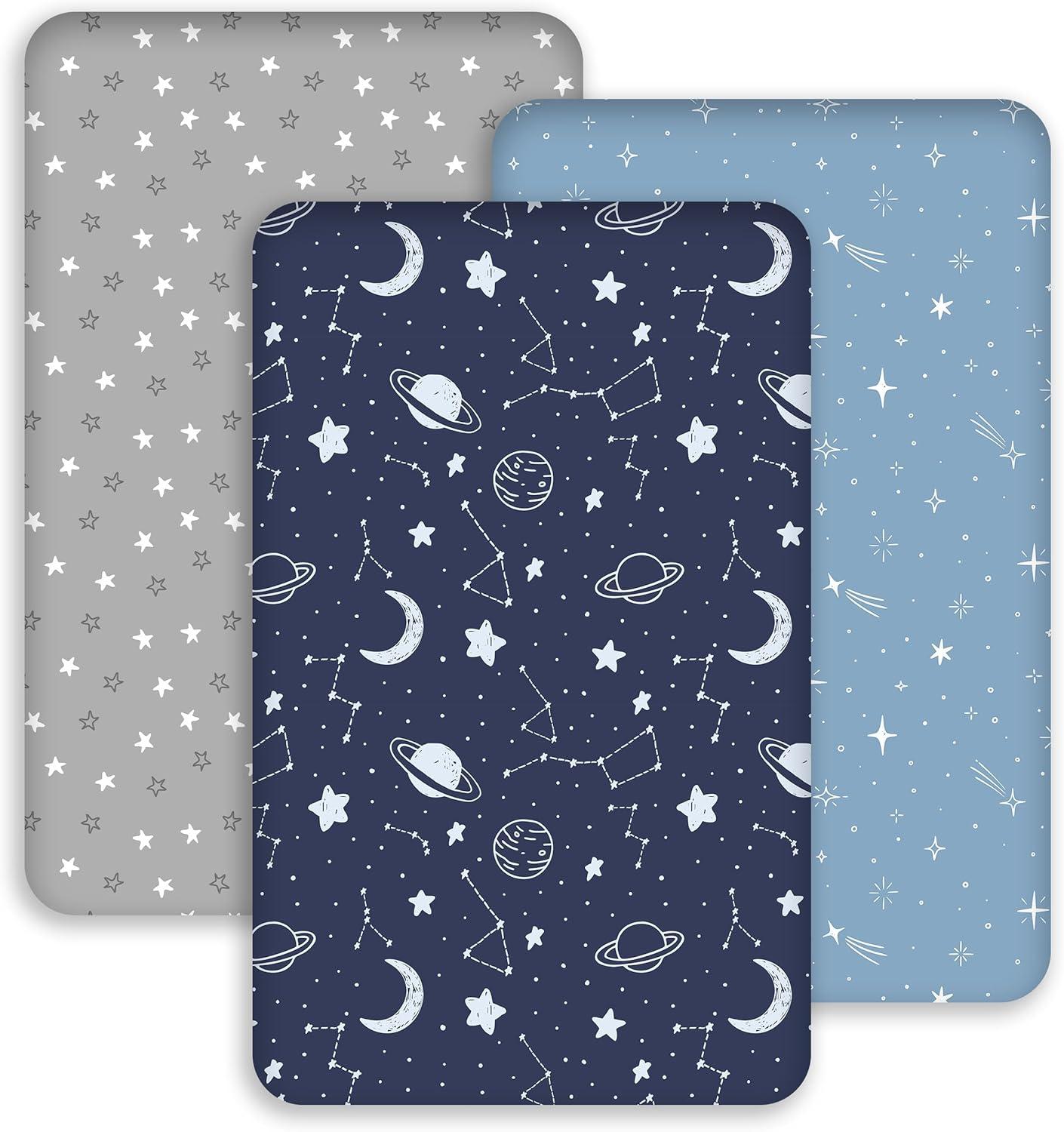 image:imageNap Mat Sheet 47x24 3 Pack Pink Floral Baby Crib Sheets Fitted Elastic Corners Preschool Day Care Rest Mat Cover Soft Breathable Compatible with Regalo My Cot Joovy Travel CotNavy Blue Planet