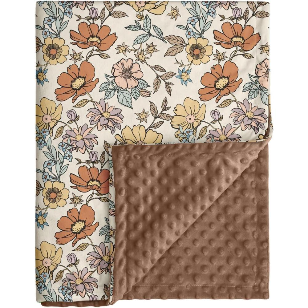 image:imageBaby Minky Blanket for Boys Girl Super Soft Newborn Nursery Blanket with Double Layer Dotted Backing 30x40 Cozy Printed Bed Throw Blanket Undersea WorldChocolate Retro Floral