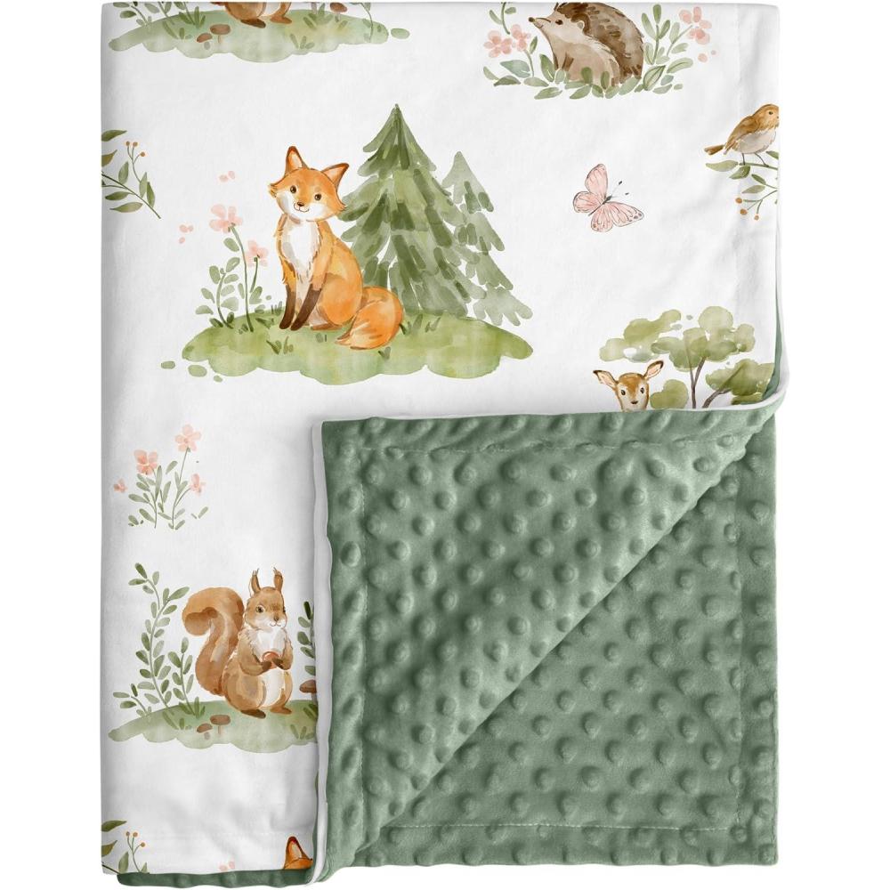 image:imageBaby Minky Blanket for Boys Girl Super Soft Newborn Nursery Blanket with Double Layer Dotted Backing 30x40 Cozy Printed Bed Throw Blanket Undersea WorldSage Green Jungle Animals
