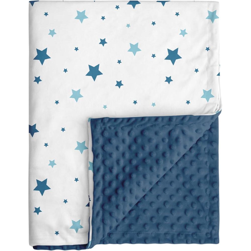 image:imageBaby Minky Blanket for Boys Girl Super Soft Newborn Nursery Blanket with Double Layer Dotted Backing 30x40 Cozy Printed Bed Throw Blanket Undersea WorldNavy Blue Star