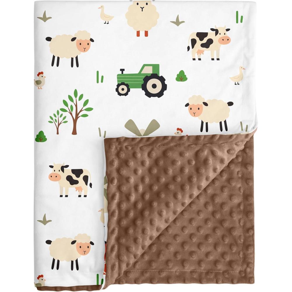 image:imageBaby Minky Blanket for Boys Girl Super Soft Newborn Nursery Blanket with Double Layer Dotted Backing 30x40 Cozy Printed Bed Throw Blanket Undersea WorldChocolate Farm Animals