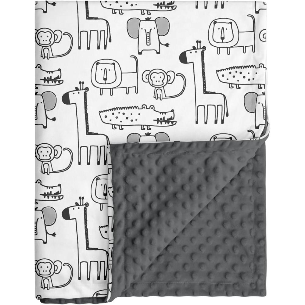 image:imageBaby Minky Blanket for Boys Girl Super Soft Newborn Nursery Blanket with Double Layer Dotted Backing 30x40 Cozy Printed Bed Throw Blanket Undersea WorldGray Animals