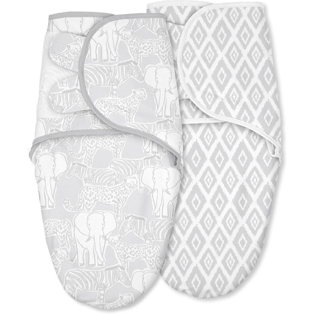 image:imageBaby Swaddles for Newborn Organic CottonSoft amp Snug Newborn Velcro Swaddle 03 Months Sleep Sack Helps Calm Startle Reflex 2Pack Wrap Nursery Swaddling Blankets ElephantLight Grey Elephant