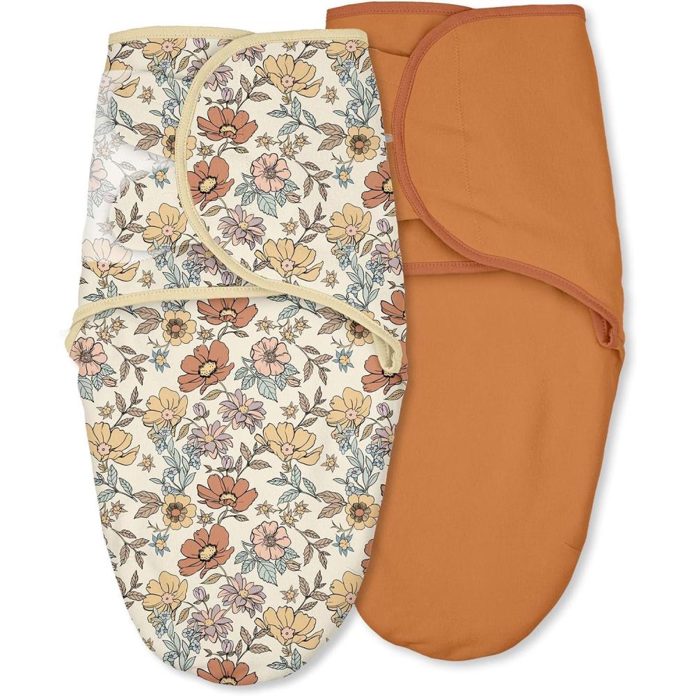 image:imageBaby Swaddles for Newborn Organic CottonSoft amp Snug Newborn Velcro Swaddle 03 Months Sleep Sack Helps Calm Startle Reflex 2Pack Wrap Nursery Swaddling Blankets ElephantChocolate Retro Floral
