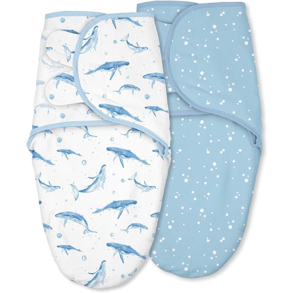 image:imageBaby Swaddles for Newborn Organic CottonSoft amp Snug Newborn Velcro Swaddle 03 Months Sleep Sack Helps Calm Startle Reflex 2Pack Wrap Nursery Swaddling Blankets ElephantBlue Ocean Whale