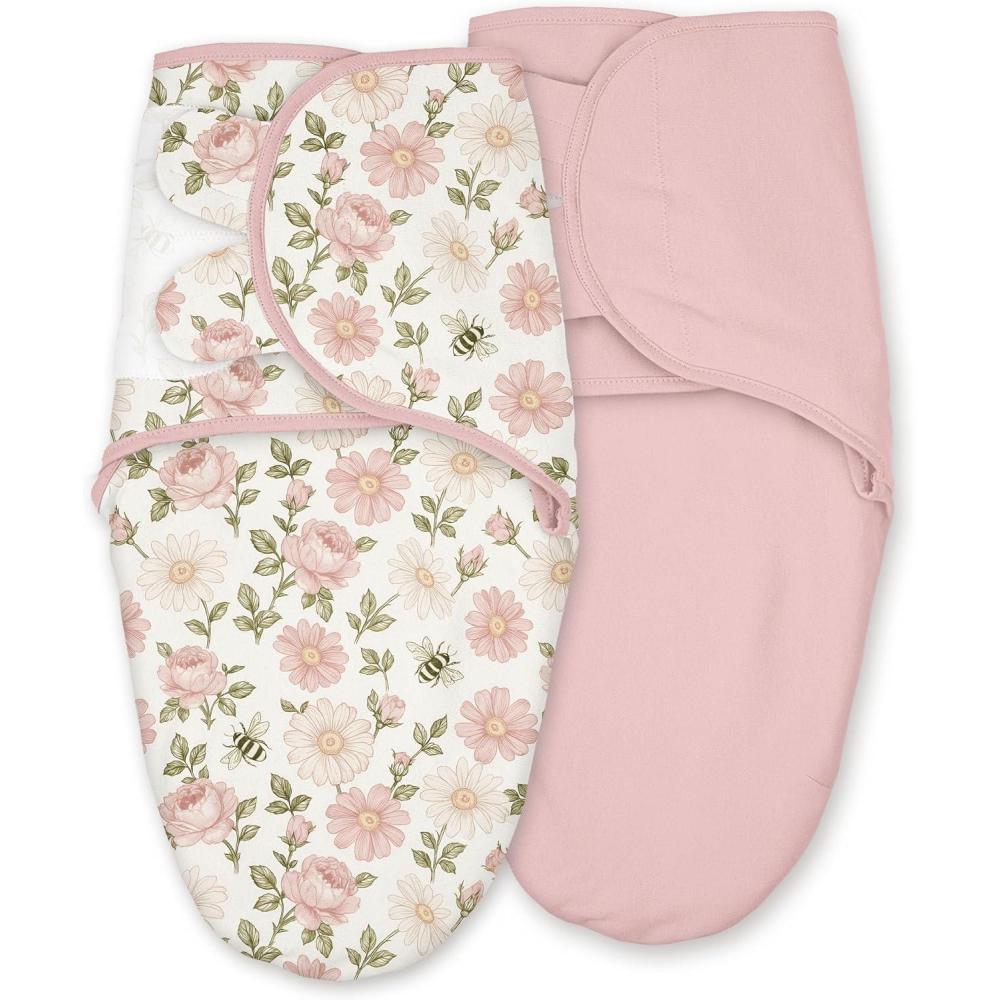 image:imageBaby Swaddles for Newborn Organic CottonSoft amp Snug Newborn Velcro Swaddle 03 Months Sleep Sack Helps Calm Startle Reflex 2Pack Wrap Nursery Swaddling Blankets ElephantBloom Floral