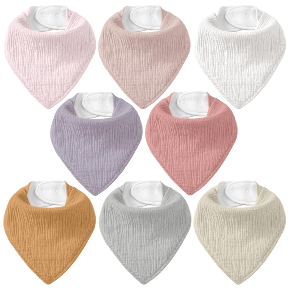 image:imageMuslin Baby Bibs 8 Pack Baby Bandana Drool Bib for Drooling and Teething Cotton Soft Absorbent for Girls Boys Calm Style Plain Solid ColorMacaron Pink