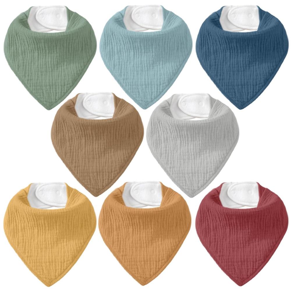 image:imageMuslin Baby Bibs 8 Pack Baby Bandana Drool Bib for Drooling and Teething Cotton Soft Absorbent for Girls Boys Calm Style Plain Solid ColorNeutral