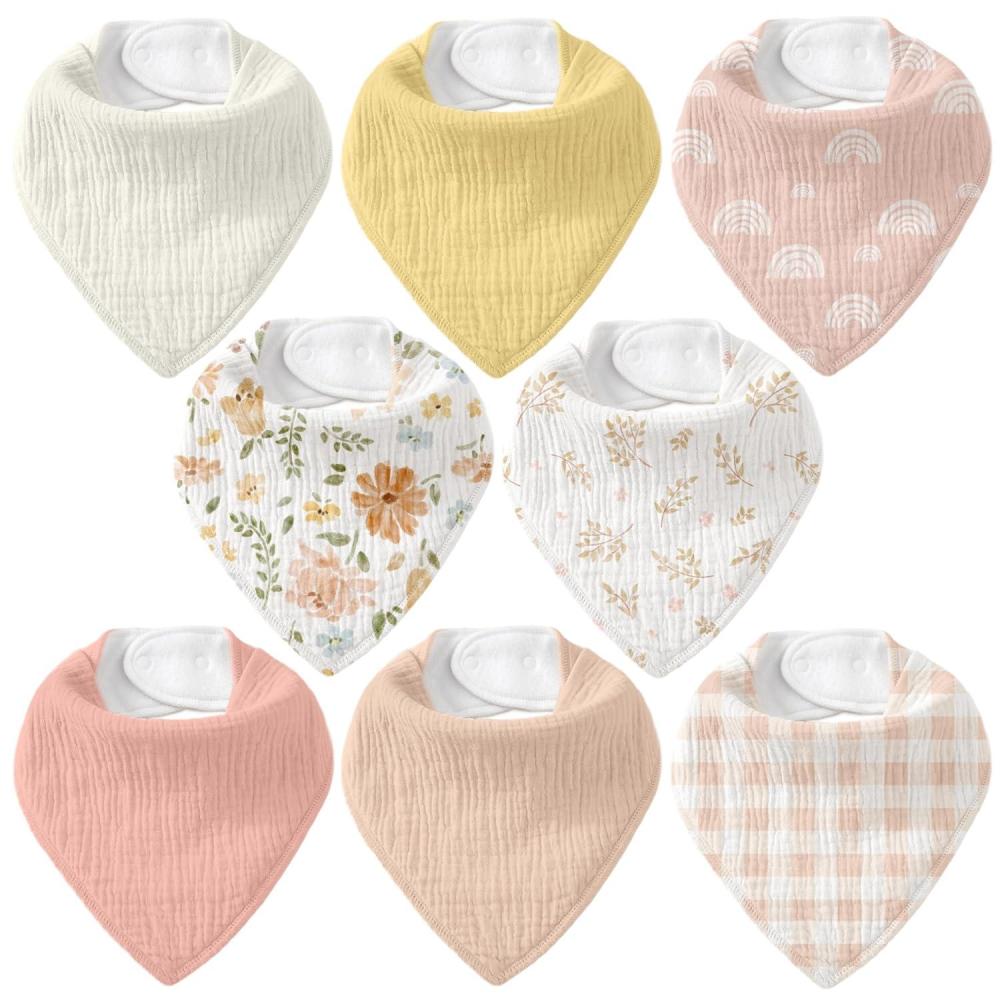 image:imageMuslin Baby Bibs 8 Pack Baby Bandana Drool Bib for Drooling and Teething Cotton Soft Absorbent for Girls Boys Calm Style Plain Solid ColorPinkishorange Floral