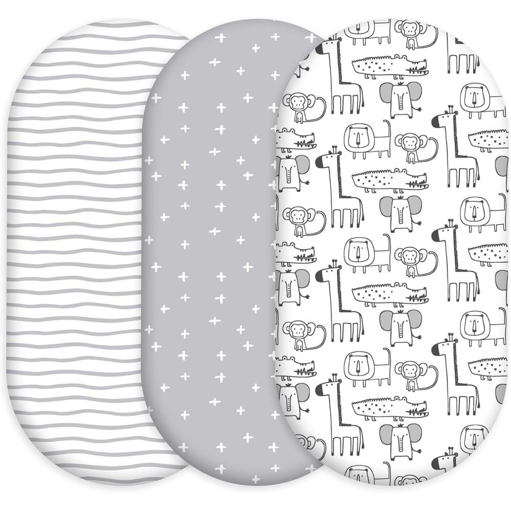 image:imageNap Mat Sheet 47x24 3 Pack Pink Floral Baby Crib Sheets Fitted Elastic Corners Preschool Day Care Rest Mat Cover Soft Breathable Compatible with Regalo My Cot Joovy Travel CotGrey Animals