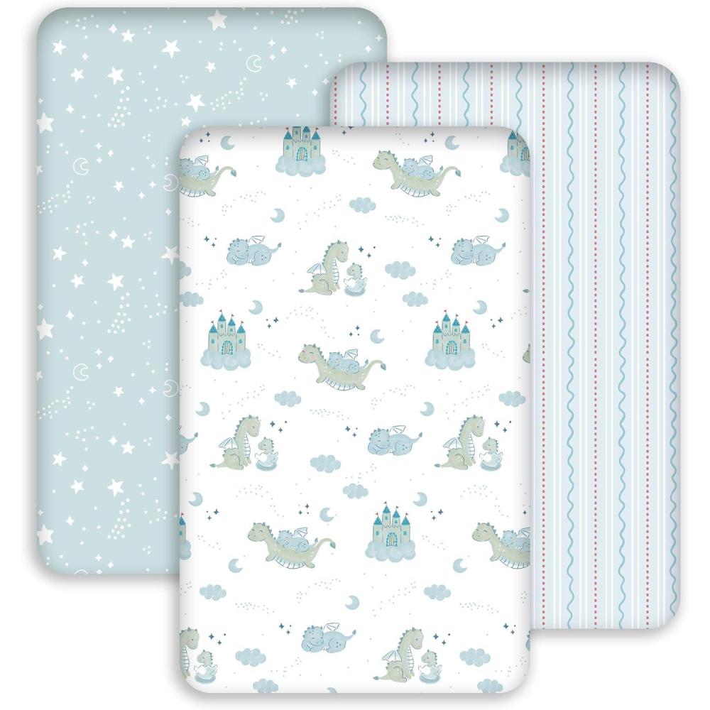 image:imageNap Mat Sheet 47x24 3 Pack Pink Floral Baby Crib Sheets Fitted Elastic Corners Preschool Day Care Rest Mat Cover Soft Breathable Compatible with Regalo My Cot Joovy Travel CotBlue Dinosaur