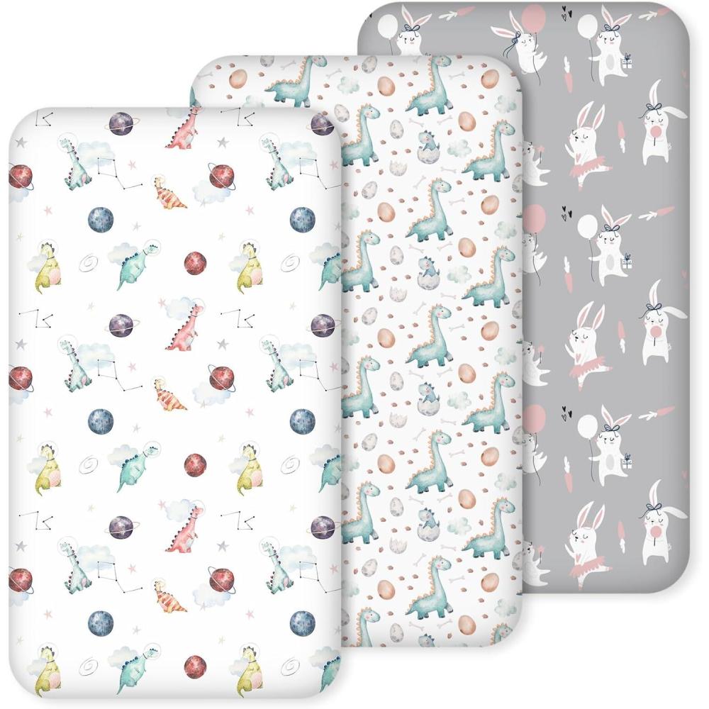 image:imageNap Mat Sheet 47x24 3 Pack Pink Floral Baby Crib Sheets Fitted Elastic Corners Preschool Day Care Rest Mat Cover Soft Breathable Compatible with Regalo My Cot Joovy Travel CotWhite Dino