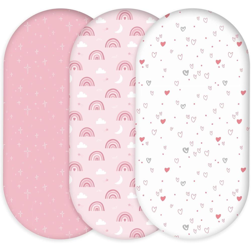 image:imageNap Mat Sheet 47x24 3 Pack Pink Floral Baby Crib Sheets Fitted Elastic Corners Preschool Day Care Rest Mat Cover Soft Breathable Compatible with Regalo My Cot Joovy Travel CotPink Rainbow Heart