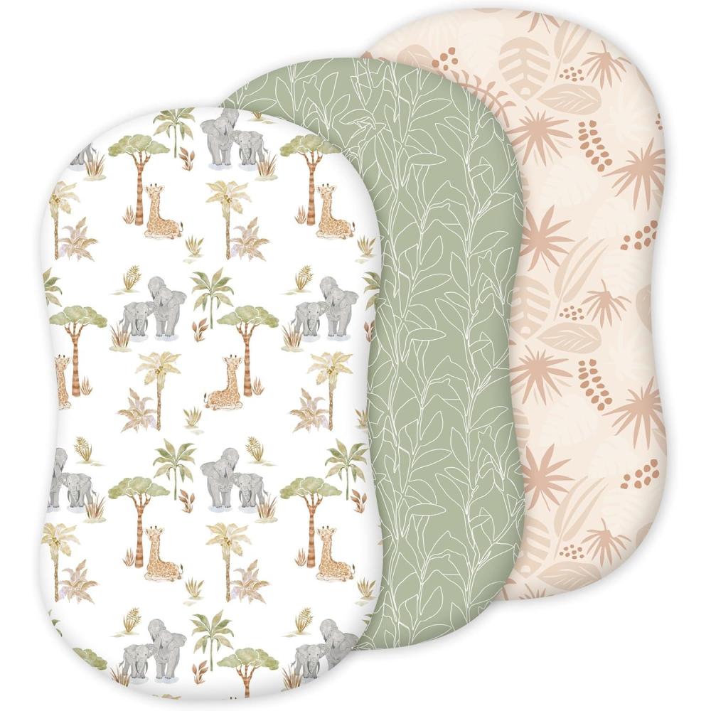image:imageNap Mat Sheet 47x24 3 Pack Pink Floral Baby Crib Sheets Fitted Elastic Corners Preschool Day Care Rest Mat Cover Soft Breathable Compatible with Regalo My Cot Joovy Travel CotLight Brown Elephant