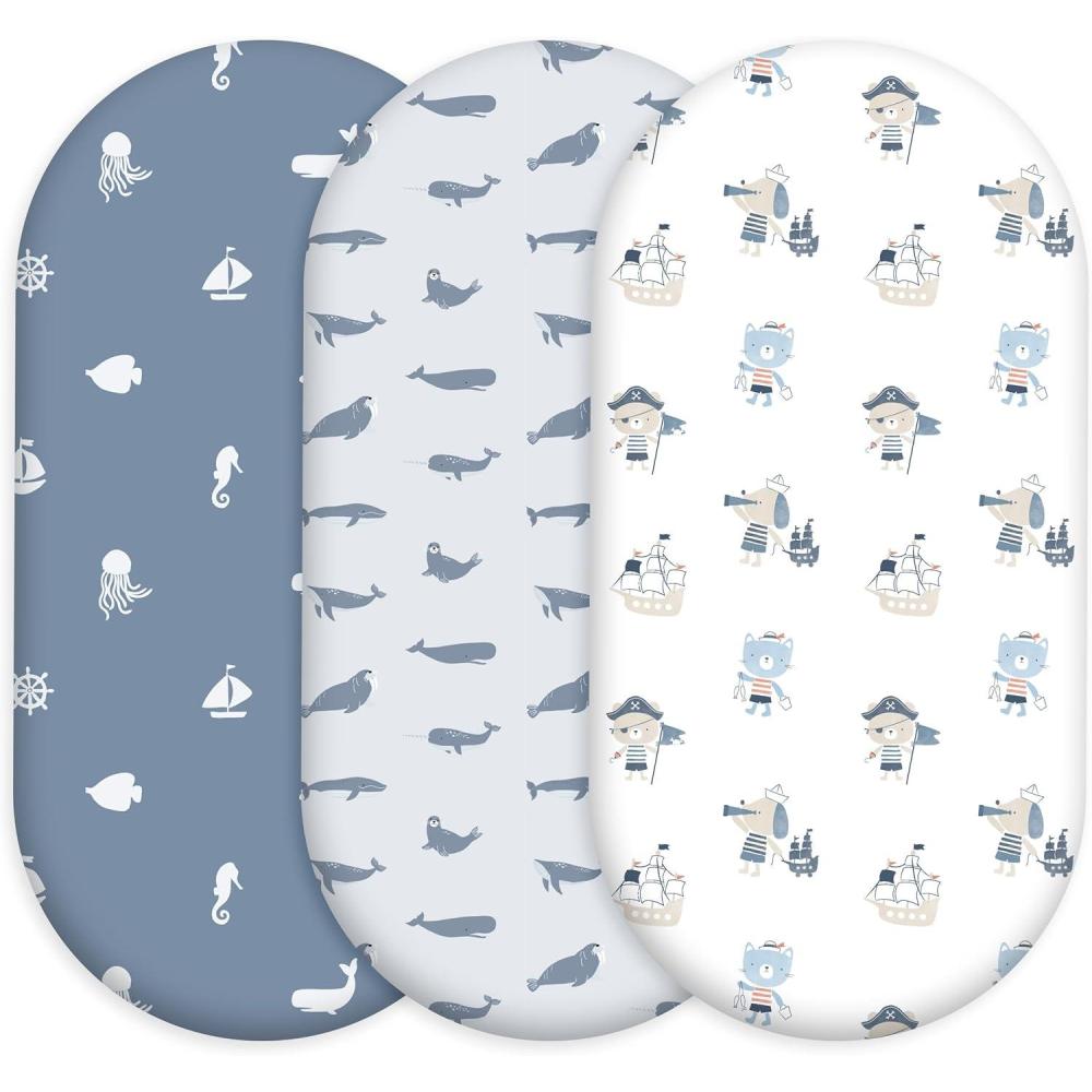 image:imageNap Mat Sheet 47x24 3 Pack Pink Floral Baby Crib Sheets Fitted Elastic Corners Preschool Day Care Rest Mat Cover Soft Breathable Compatible with Regalo My Cot Joovy Travel CotBlue Ocean