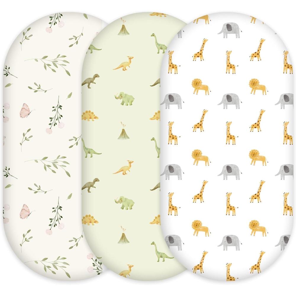 image:imageNap Mat Sheet 47x24 3 Pack Pink Floral Baby Crib Sheets Fitted Elastic Corners Preschool Day Care Rest Mat Cover Soft Breathable Compatible with Regalo My Cot Joovy Travel CotYellow Dinosaur
