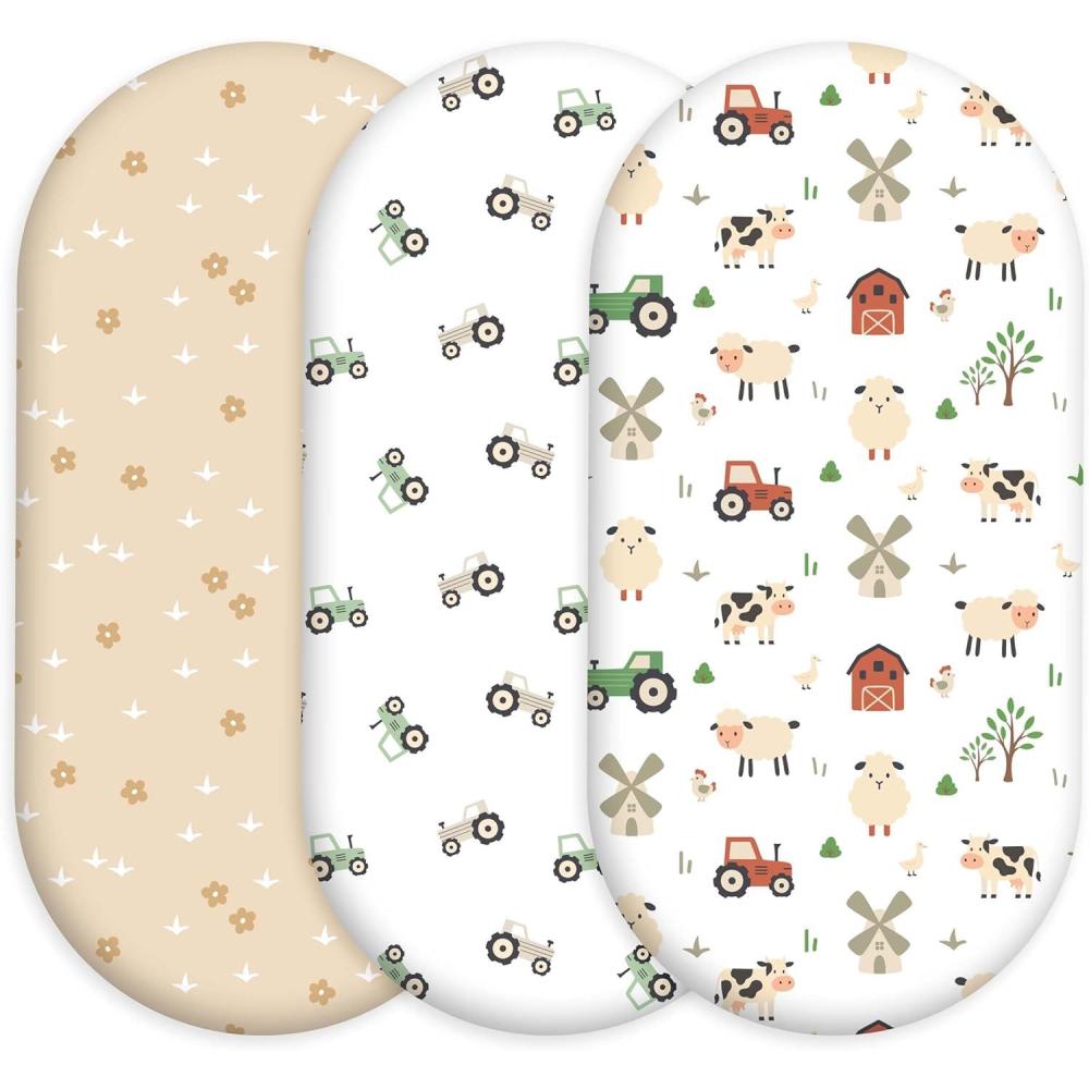 image:imageNap Mat Sheet 47x24 3 Pack Pink Floral Baby Crib Sheets Fitted Elastic Corners Preschool Day Care Rest Mat Cover Soft Breathable Compatible with Regalo My Cot Joovy Travel CotFarm Animals