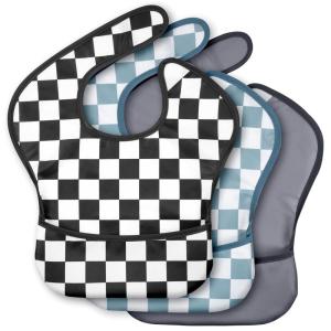 image:image3Pack Waterproof Baby Bibs for Eating  Mess Proof Lightweight Toddler Feeding Bibs with Large Food Catcher FoodGrade Baby Eating Essentials Easy to Put On amp CleanPink FloralBlack Blue Cherkerd