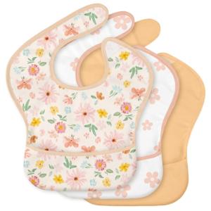 image:image3Pack Waterproof Baby Bibs for Eating  Mess Proof Lightweight Toddler Feeding Bibs with Large Food Catcher FoodGrade Baby Eating Essentials Easy to Put On amp CleanPink FloralCountry Floral
