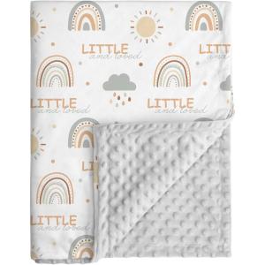 image:imageBaby Minky Blanket for Boys Girl Super Soft Newborn Nursery Blanket with Double Layer Dotted Backing 30x40 Cozy Printed Bed Throw Blanket Undersea WorldLight Gray Rainbow