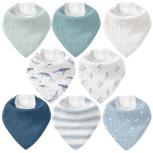 image:imageMuslin Baby Bibs 8 Pack Baby Bandana Drool Bib for Drooling and Teething Cotton Soft Absorbent for Girls Boys Calm Style Plain Solid ColorBlue Ocean Whale